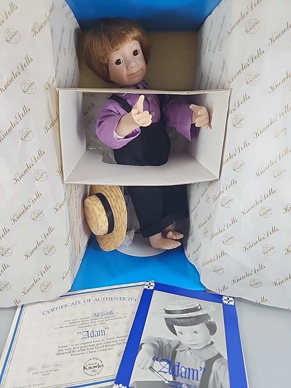 Ashton Drake Amish Blessings Adam Porcelain Doll in Box COA - missing birdhouse